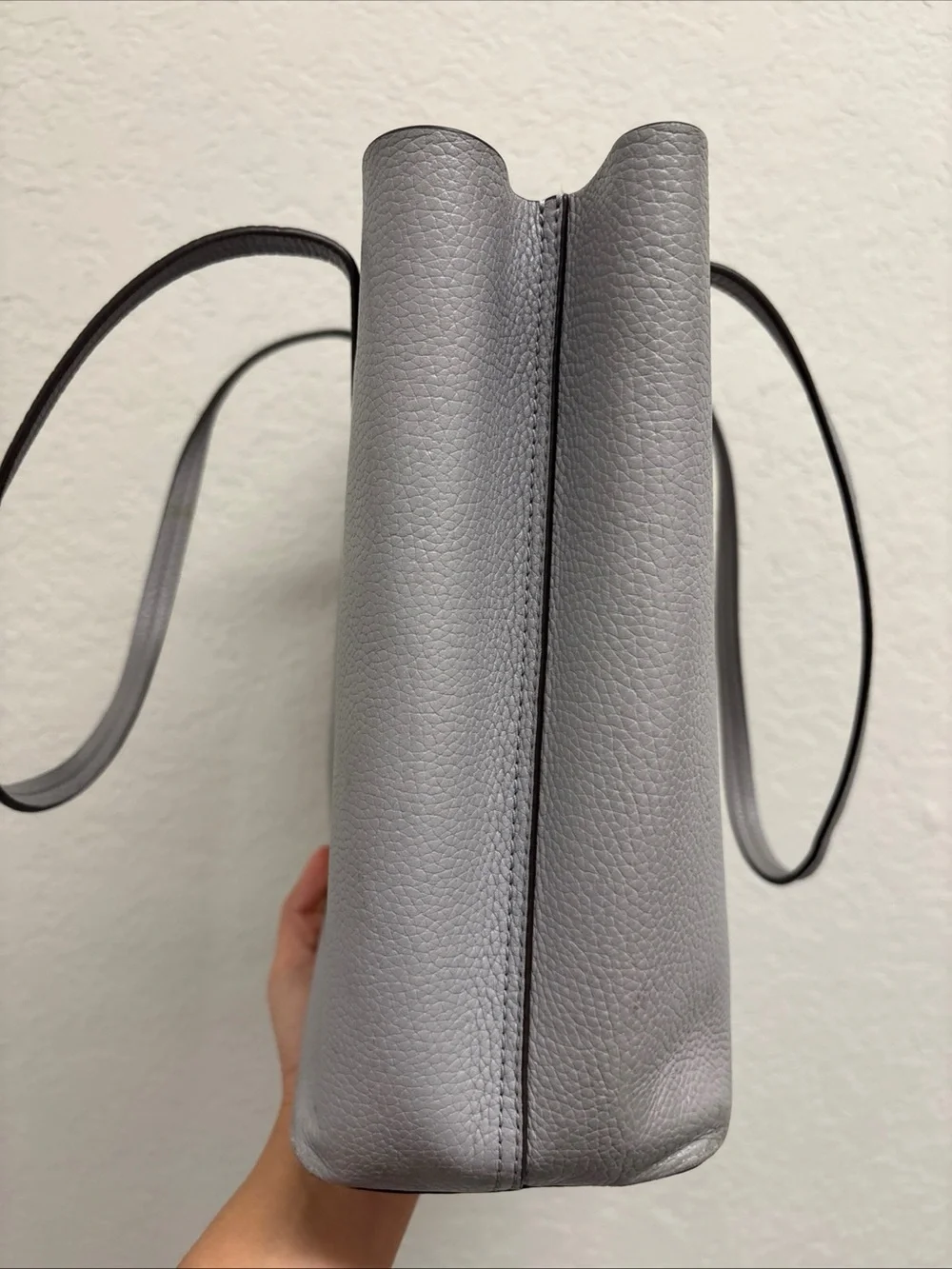 Tory Burch Light Gray Pebbled Leather Tote Bag